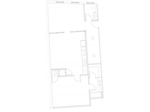 Floor plan for 1 bed, 1.5 baths, 719 sqft