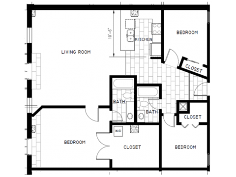 Floor plan for 3 beds, 2 baths, 1438 sqft