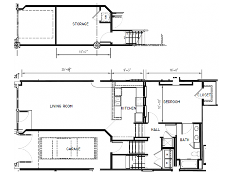 Floor plan for 1 bed, 1 bath, 591 sqft