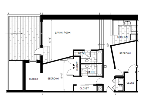 Floor plan for 2 beds, 2 baths, 1414 sqft