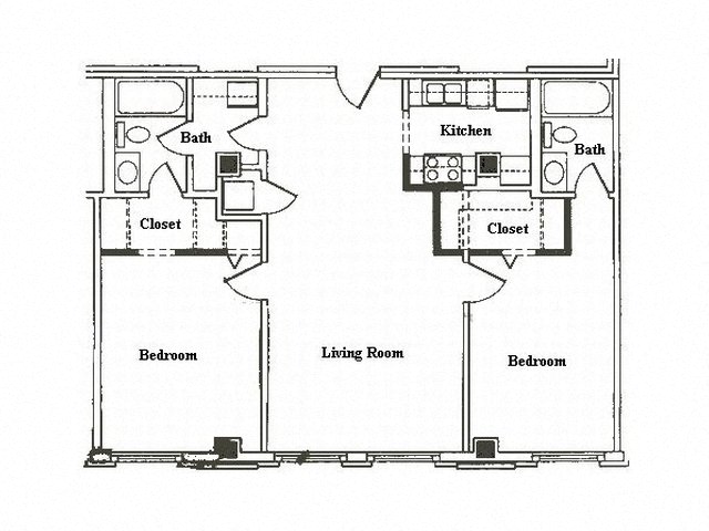 Floor plan for 2 beds, 2 baths, 1166 sqft
