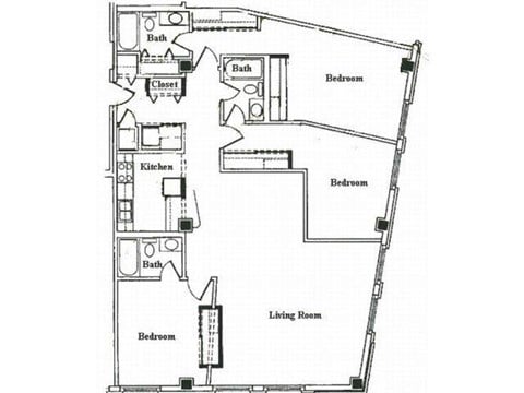 Floor plan for 3 beds, 3 baths, 1503 sqft