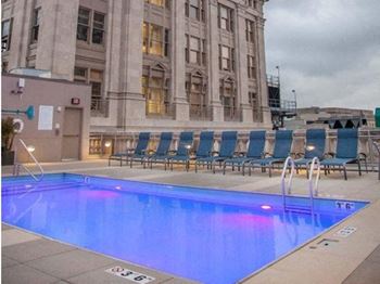 Large rooftop pool with color features