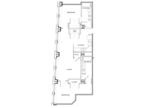 Floor plan for 2 beds, 2 baths, 1317 sqft