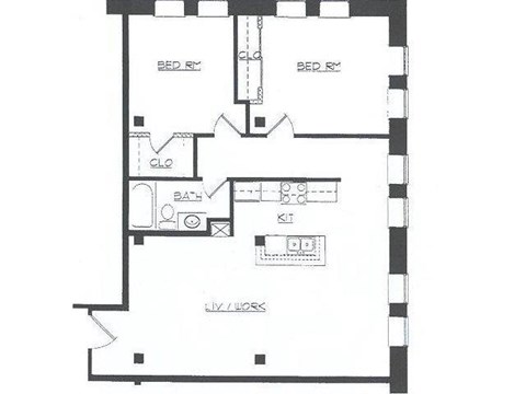 Floor plan for 2 beds, 1 bath, 1292 sqft