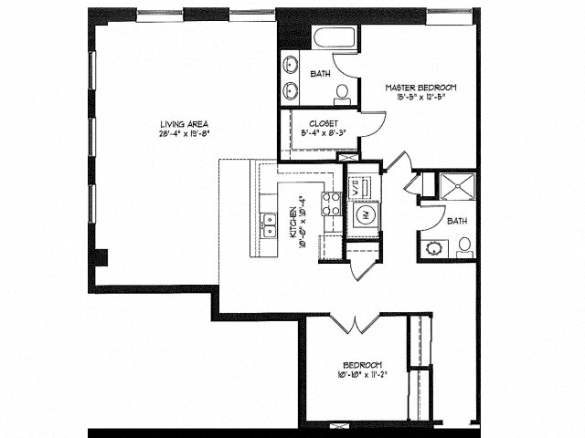 Floor plan for 2 beds, 2 baths, 1429 sqft