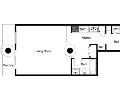 Floor plan for studio, 1 bath, 475 sqft
