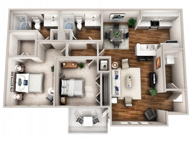 Floor plan for 2 beds, 2 baths, 1241 sqft