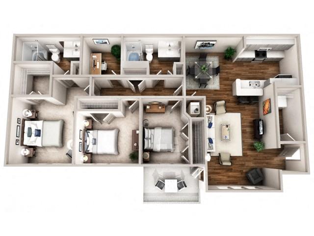 Floor plan for 3 beds, 2 baths, 1508 sqft