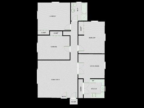 Floor plan for 3 beds, 1 bath, 1235 sqft