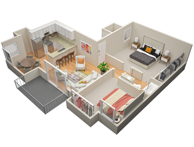 Floor plan for 2 beds, 1 bath, 829 sqft