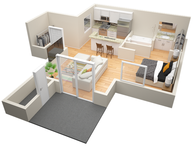 Floor plan for studio, 1 bath, 531 sqft