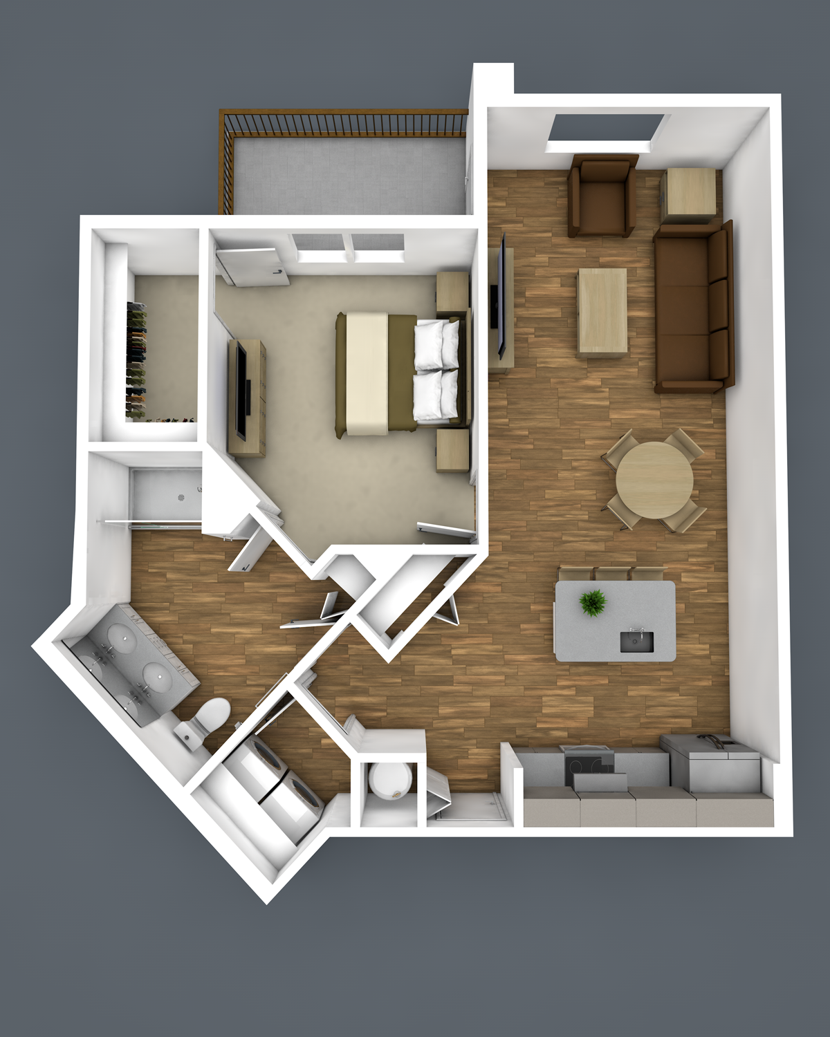 Floor plan for 1 bed, 1 bath, 764 sqft