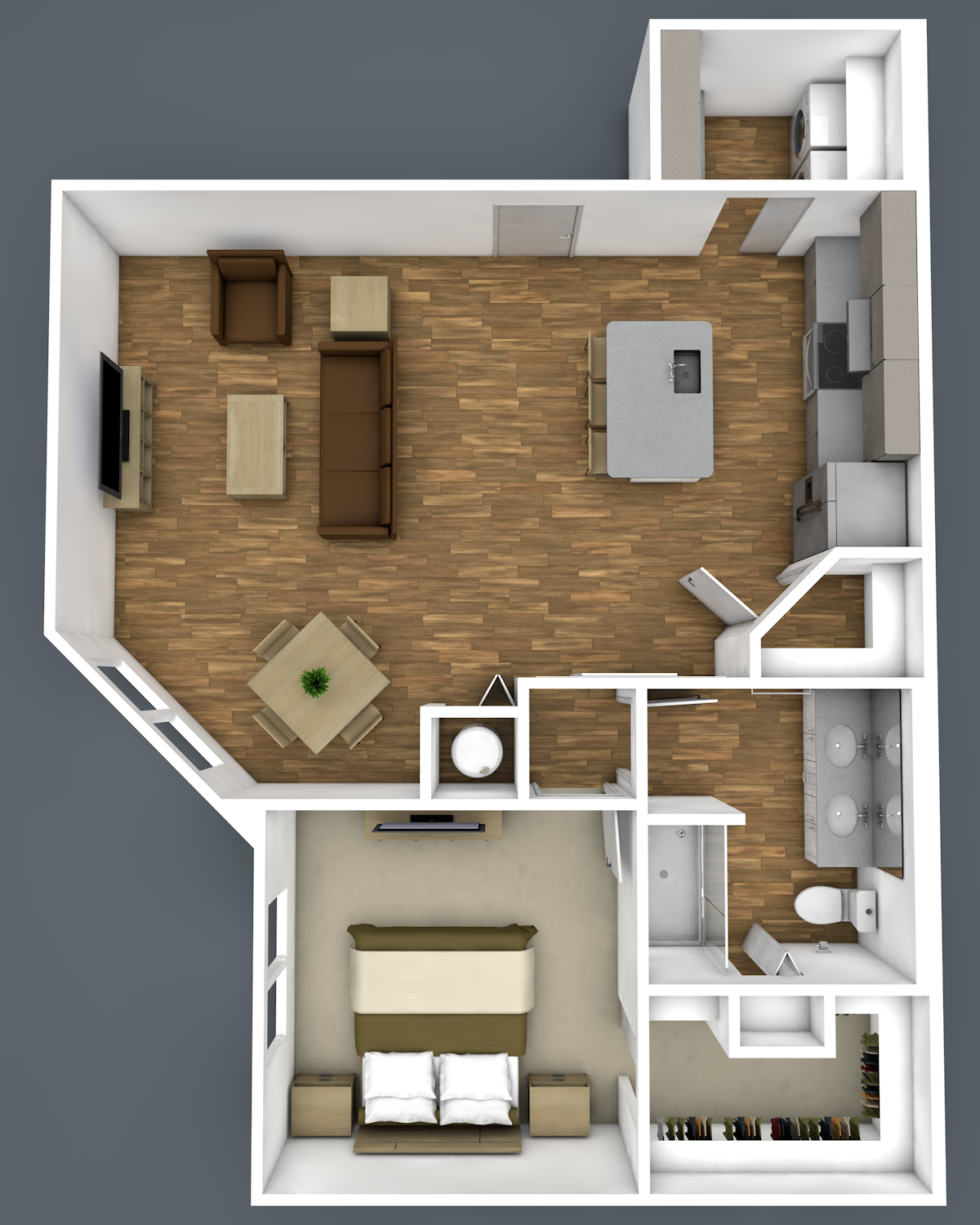 Floor plan for 1 bed, 1 bath, 833 sqft