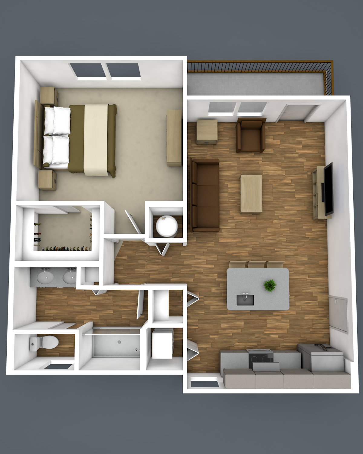 Floor plan for 1 bed, 1 bath, 707 sqft