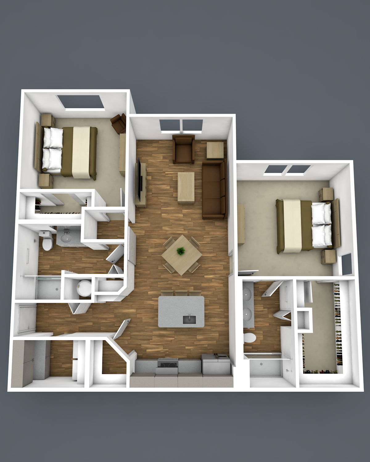 Floor plan for 2 beds, 2 baths, 1099 sqft