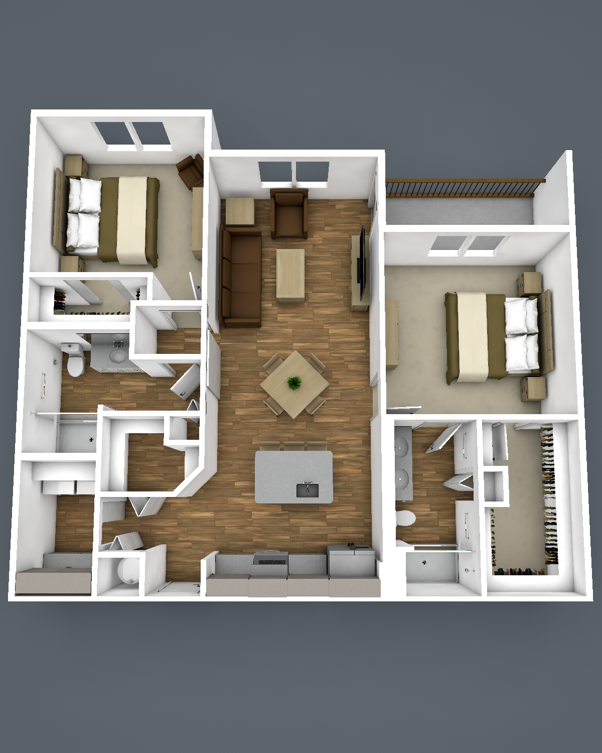 Floor plan for 2 beds, 2 baths, 1099 sqft