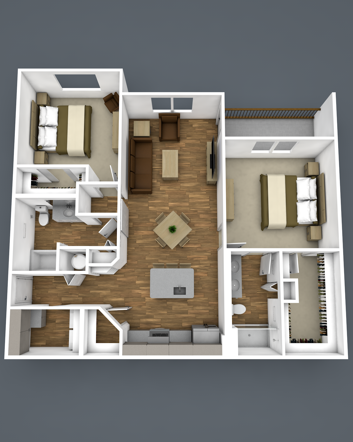 Floor plan for 2 beds, 2 baths, 1099 sqft
