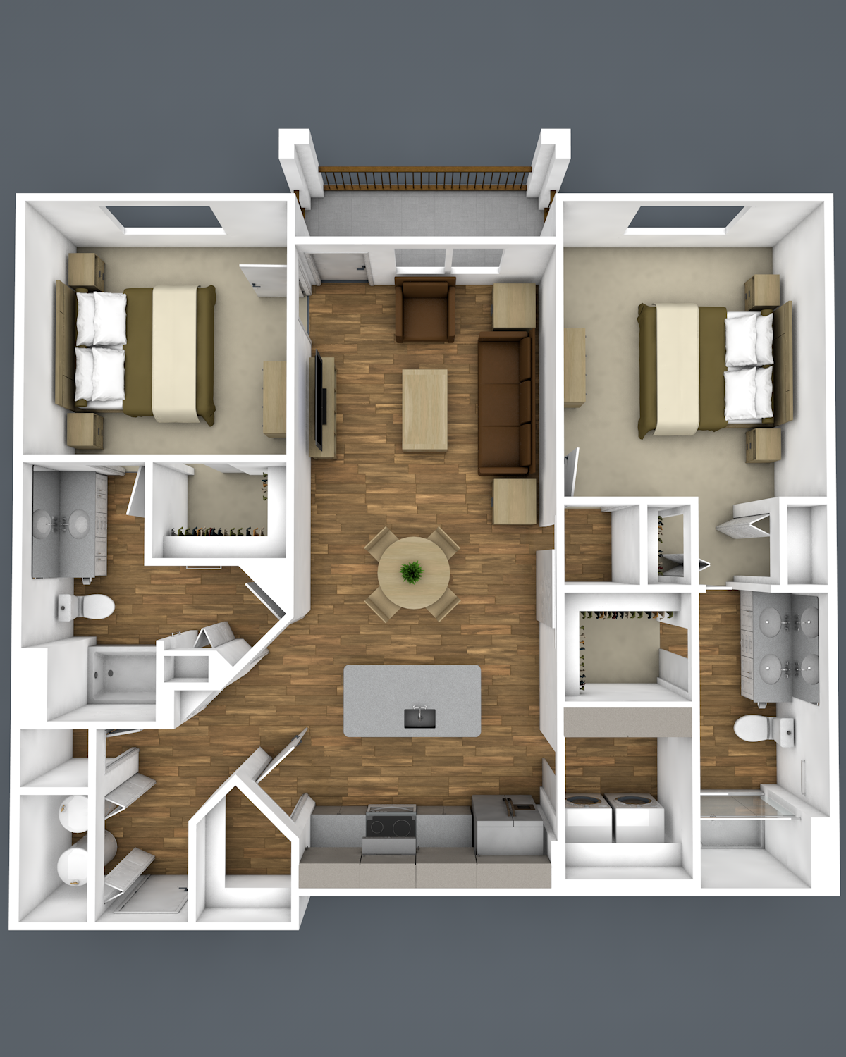 Floor plan for 2 beds, 2 baths, 1130 sqft
