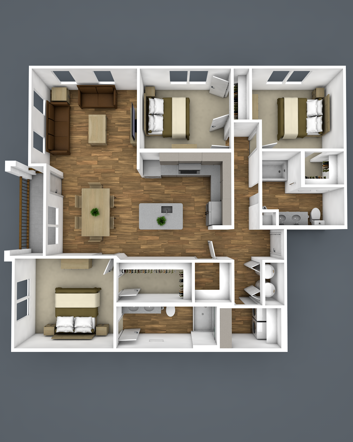 Floor plan for 3 beds, 2 baths, 1321 sqft