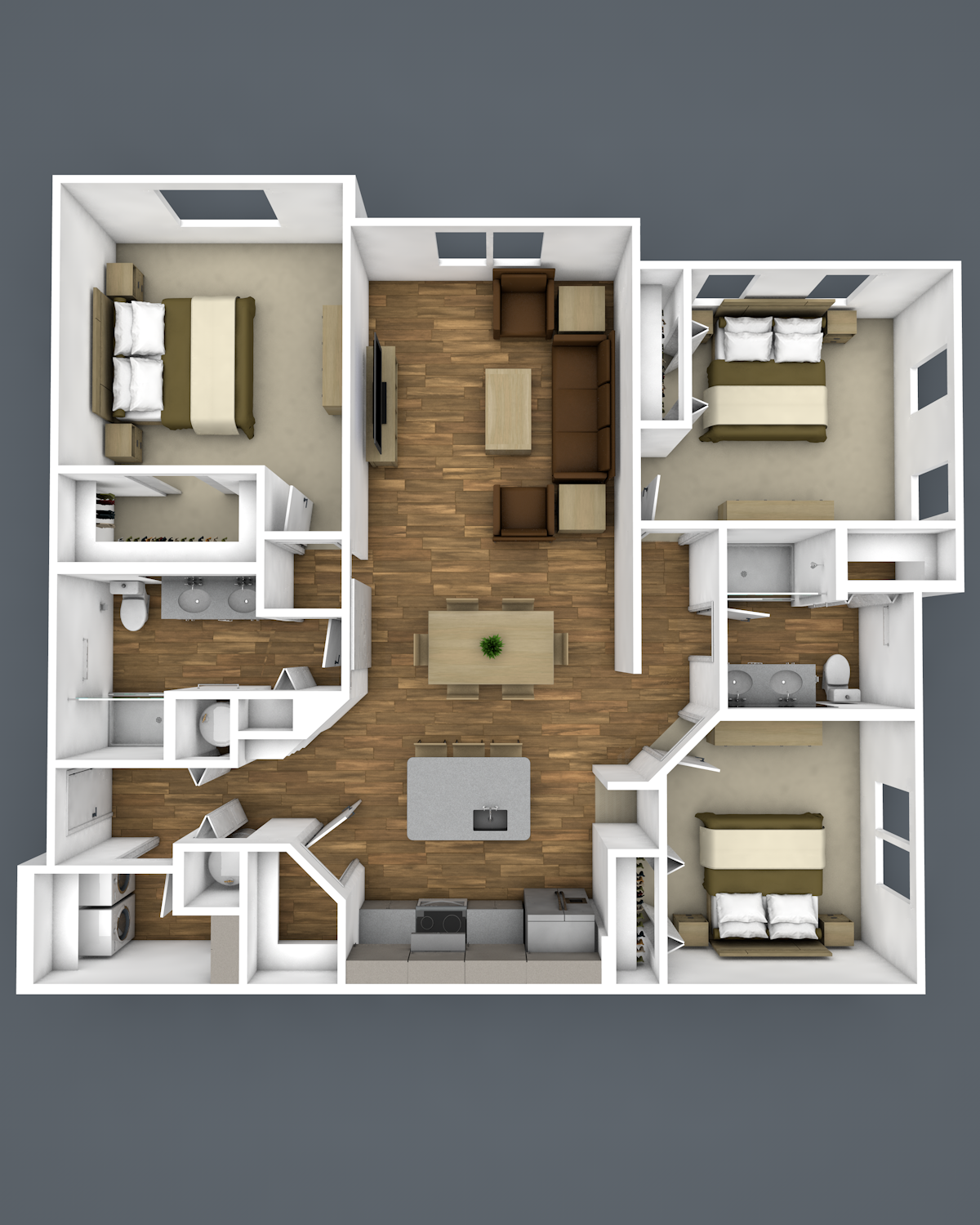 Floor plan for 3 beds, 2 baths, 1396 sqft