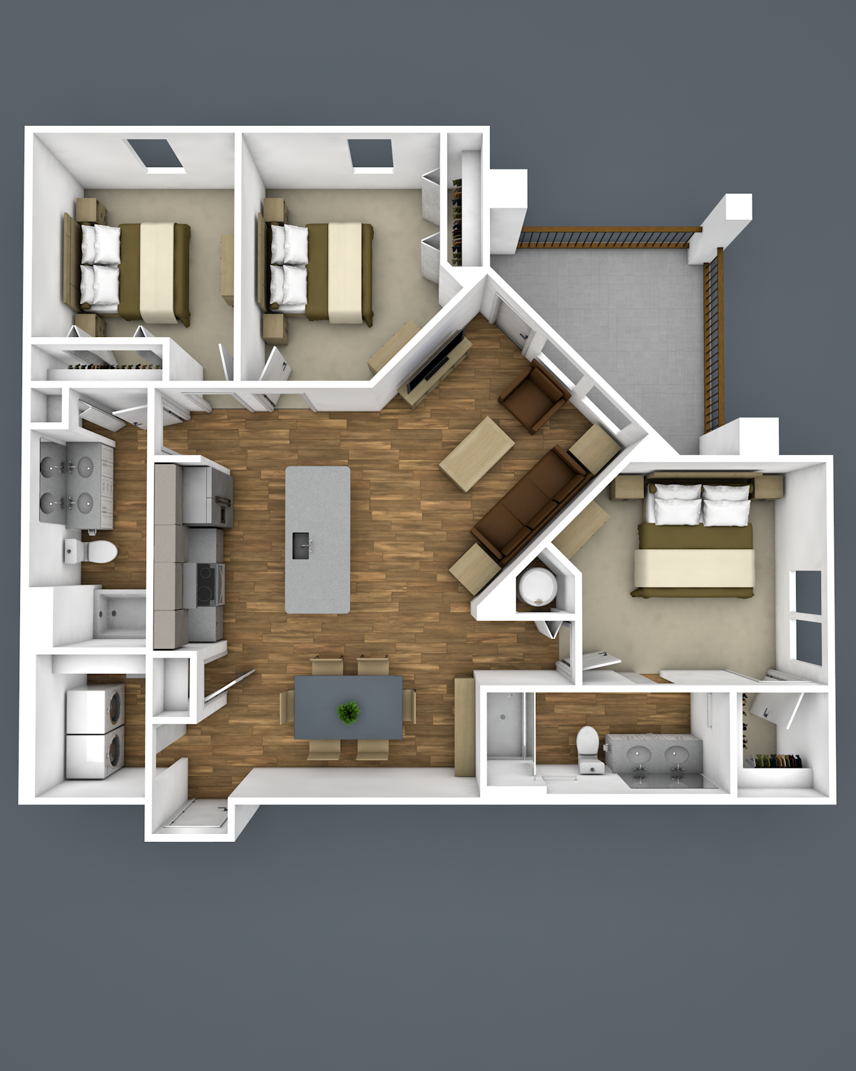 Floor plan for 3 beds, 2 baths, 1219 sqft