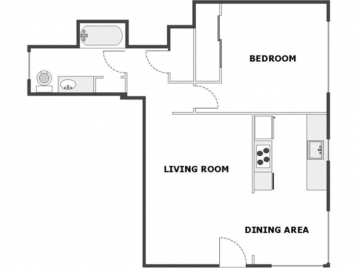 Floor plan for 1 bed, 1 bath