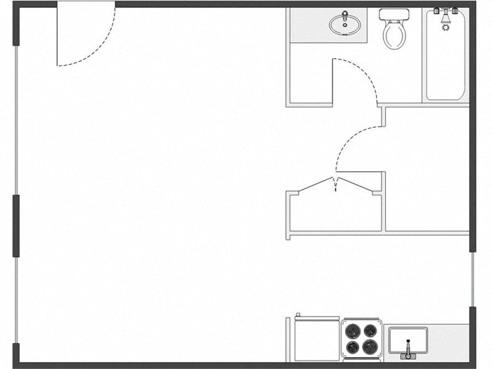 Floor plan for studio, 1 bath, 480 sqft