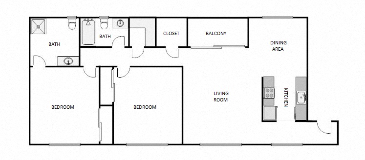 Floor plan for 2 beds, 2 baths, 1160 sqft