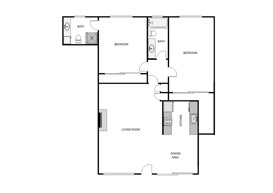Floor plan for 2 beds, 2 baths, 1135 sqft