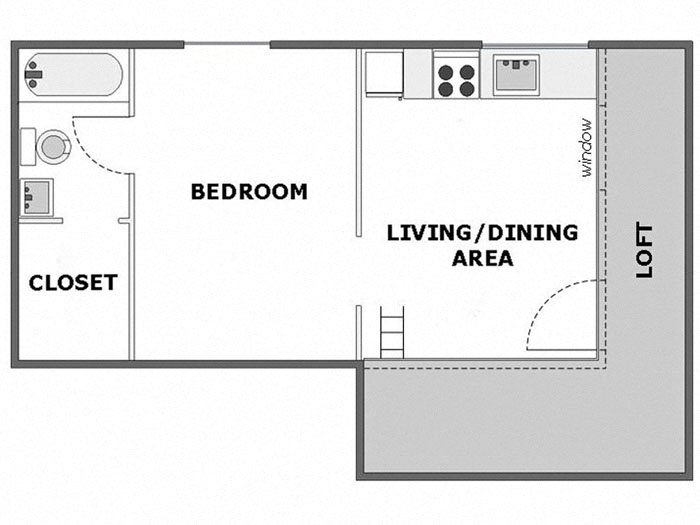 Floor plan for 1 bed, 1 bath, 520 sqft