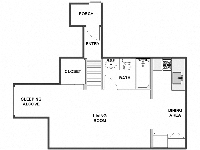 Floor plan for studio, 1 bath, 450 sqft