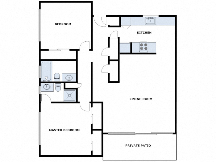 Floor plan for 2 beds, 2 baths