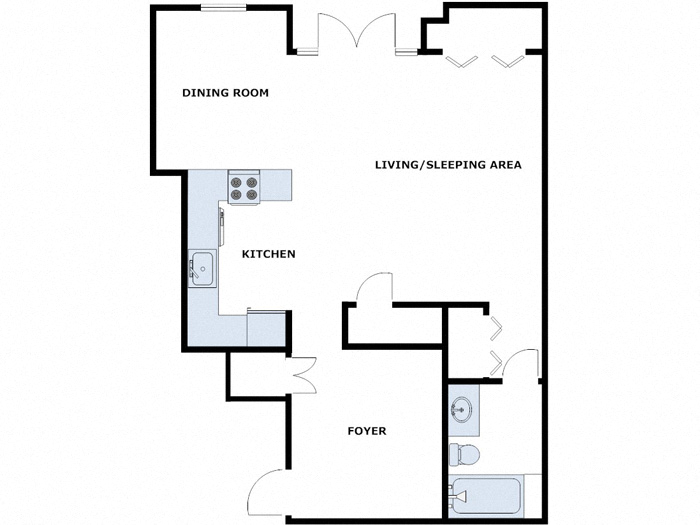 Floor plan for studio, 1 bath, 755 sqft