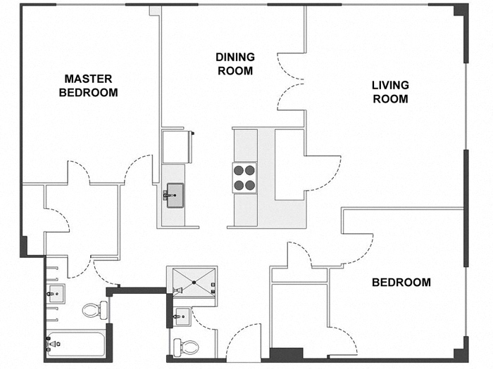 Floor plan for 2 beds, 2 baths, 1210 sqft
