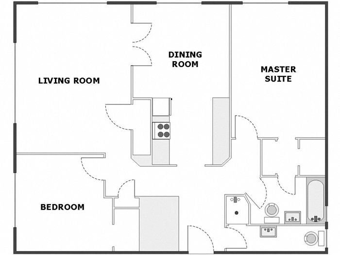 Floor plan for 2 beds, 2 baths, 1185 sqft