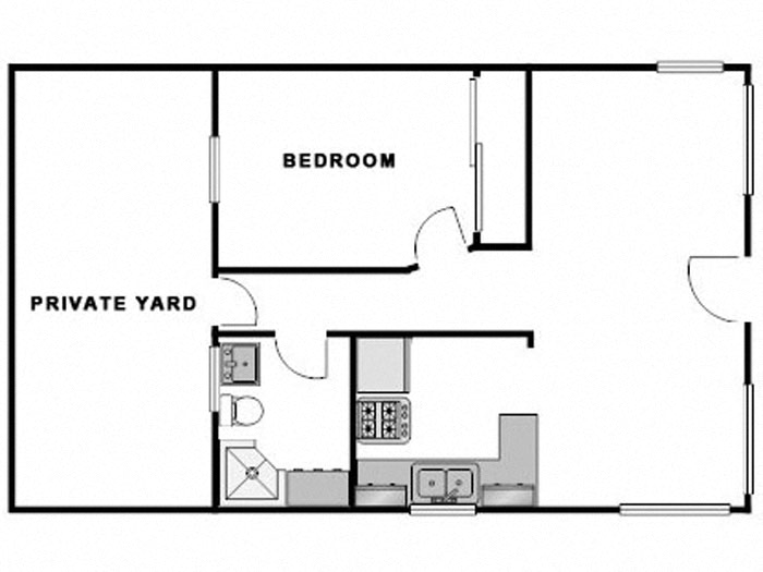 Floor plan for 1 bed, 1 bath, 480 sqft