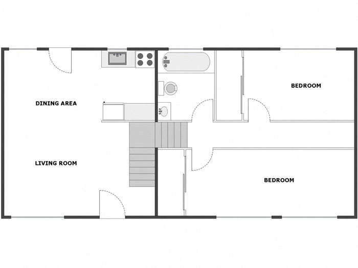 Floor plan for 2 beds, 1 bath, 775 sqft