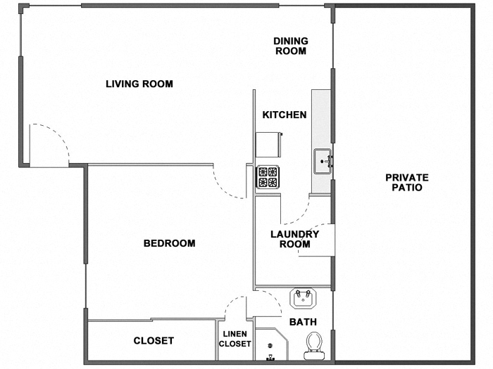 Floor plan for 1 bed, 1 bath, 650 sqft
