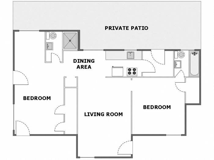 Floor plan for 2 beds, 2 baths, 960 sqft