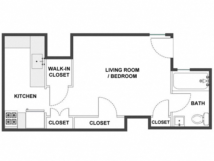 Floor plan for studio, 1 bath, 310 sqft