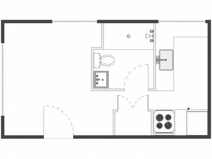 Floor plan for studio, 1 bath, 285 sqft
