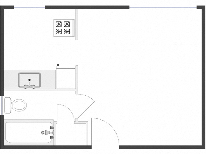 Floor plan for studio, 1 bath, 300 sqft