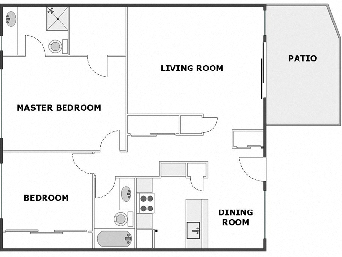 Floor plan for 2 beds, 2 baths, 1060 sqft
