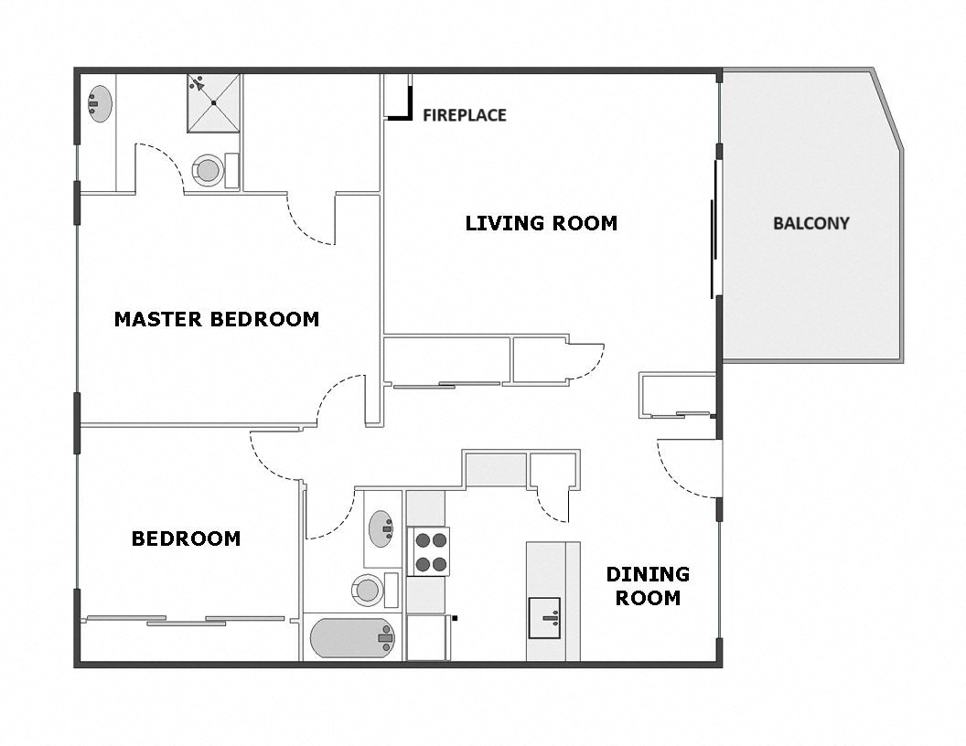 Floor plan for 2 beds, 2 baths, 1060 sqft