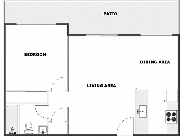 Floor plan for 1 bed, 1 bath, 650 sqft