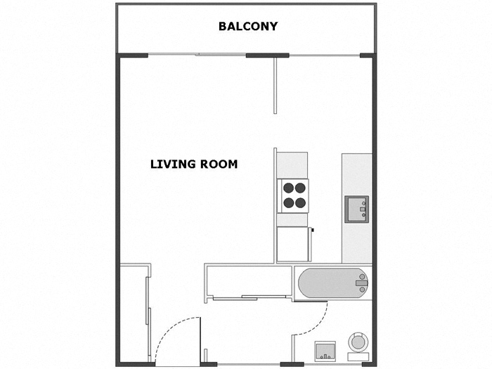 Floor plan for studio, 1 bath, 460 sqft