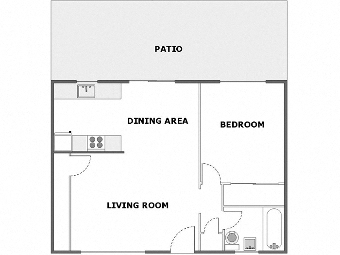 Floor plan for 1 bed, 1 bath, 680 sqft
