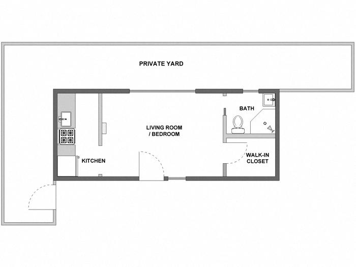 Floor plan for studio, 1 bath, 300 sqft