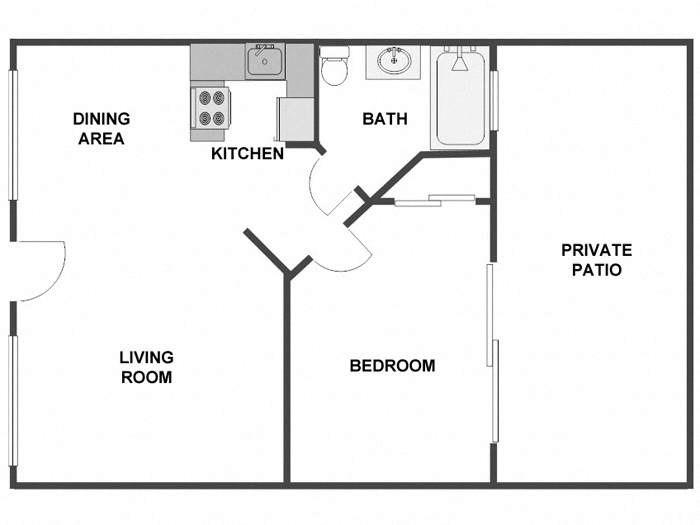 Floor plan for 1 bed, 1 bath, 550 sqft